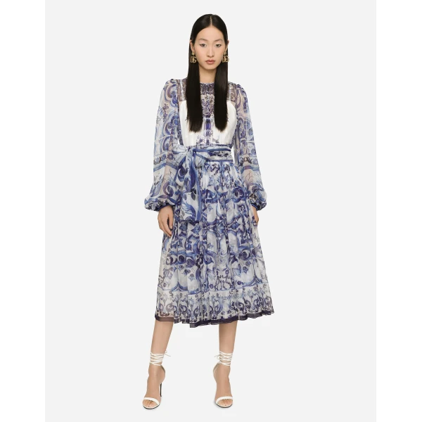 Dolce & Gabbana Majolica print chiffon midi dress, view 2