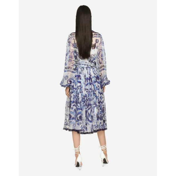 Dolce & Gabbana Majolica print chiffon midi dress, view 3