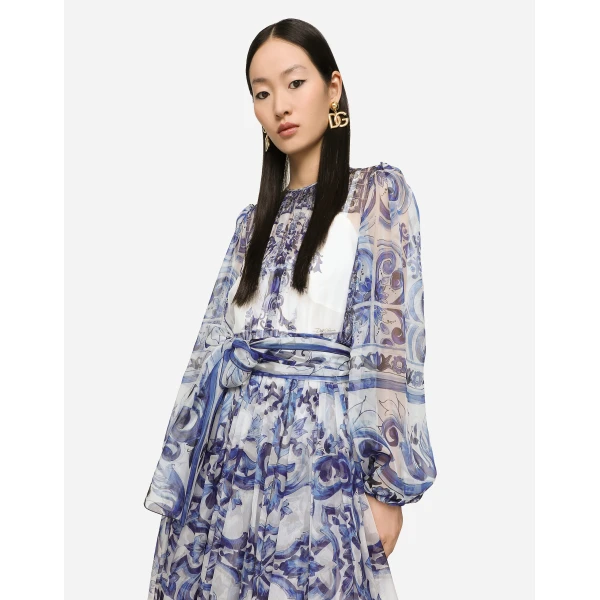Dolce & Gabbana Majolica print chiffon midi dress, view 4