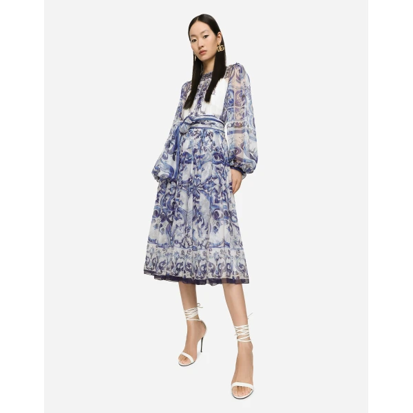 Dolce & Gabbana Majolica print chiffon midi dress, view 5