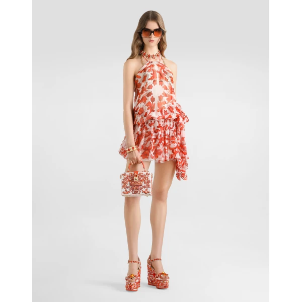 Dolce & Gabbana Majolica-print chiffon short dress, view 2