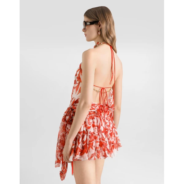 Dolce & Gabbana Majolica-print chiffon short dress, view 5