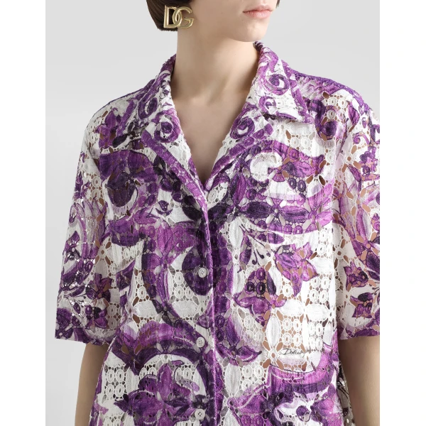 Dolce & Gabbana Majolica-print crochet lace shirt, view 4