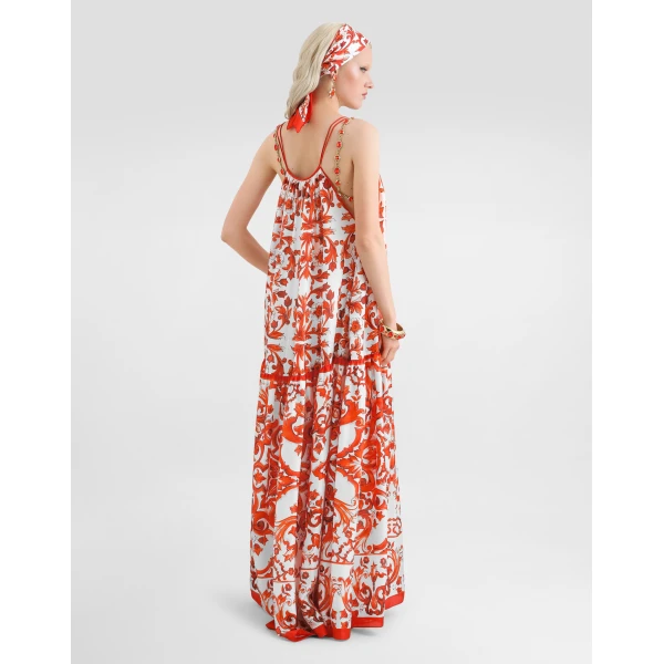 Dolce & Gabbana Majolica-print habotai long dress, view 3