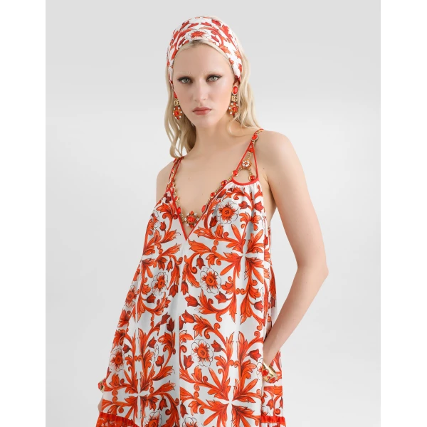 Dolce & Gabbana Majolica-print habotai long dress, view 4
