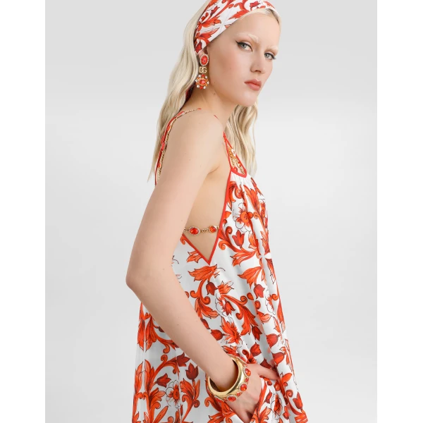Dolce & Gabbana Majolica-print habotai long dress, view 5