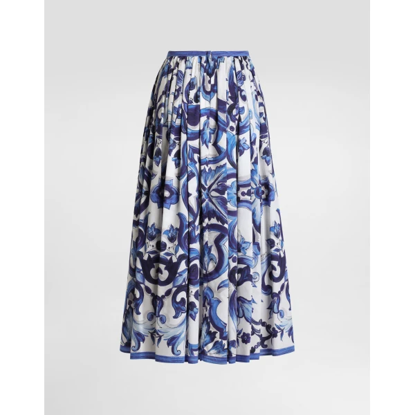 Dolce & Gabbana Majolica-print long cotton satin skirt, view 2