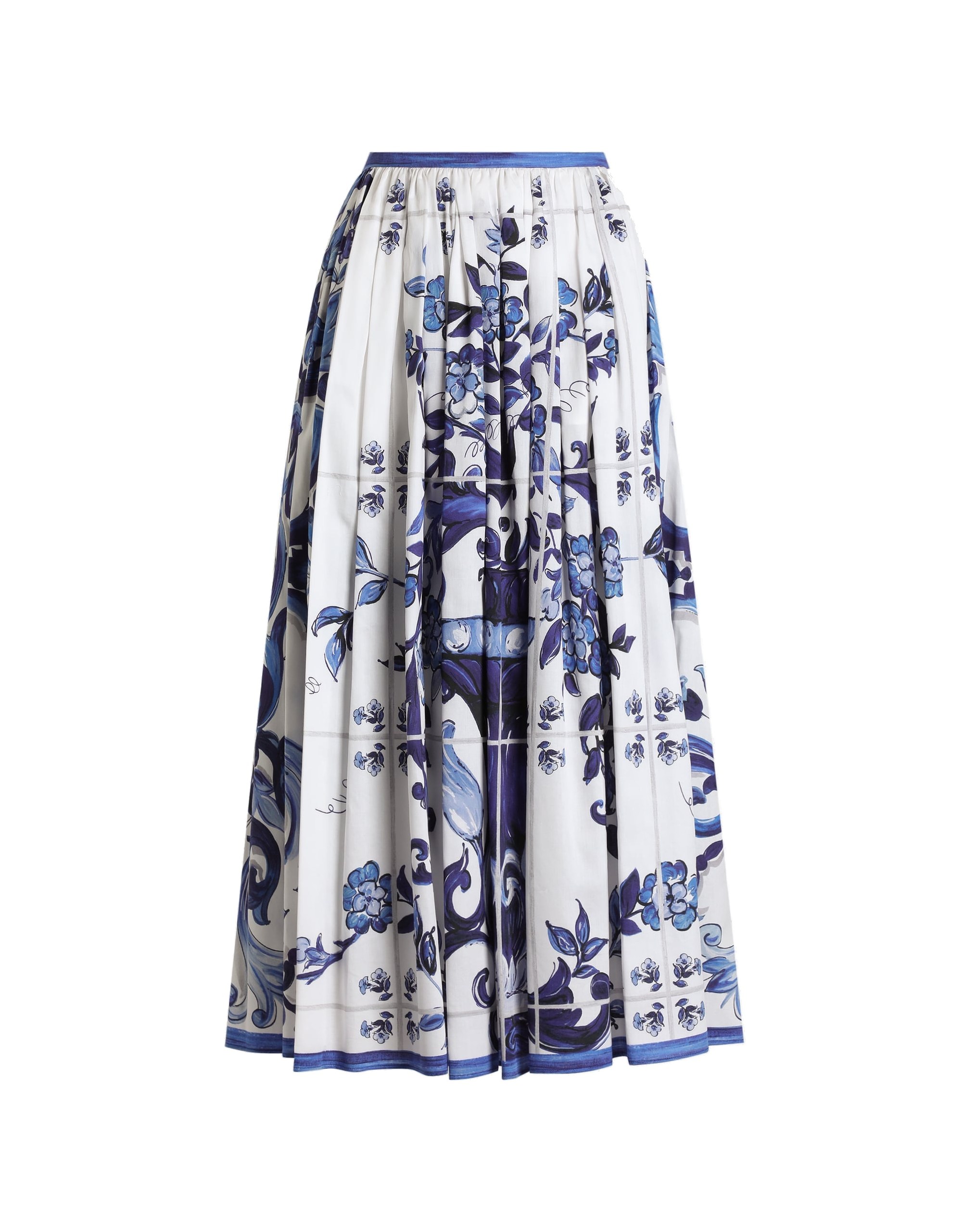 Dolce & Gabbana Majolica-print long cotton satin skirt