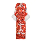 Dolce & Gabbana Majolica-print long kaftan dress with feather trim