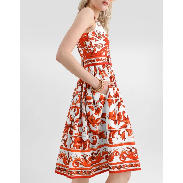 Dolce & Gabbana Majolica-print long poplin dress, view 4