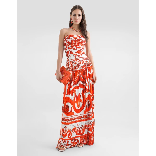 Dolce & Gabbana Majolica-print organzine long dress, view 2