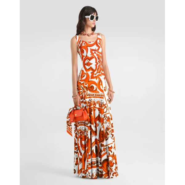 Dolce & Gabbana Majolica-print organzine long dress, view 2