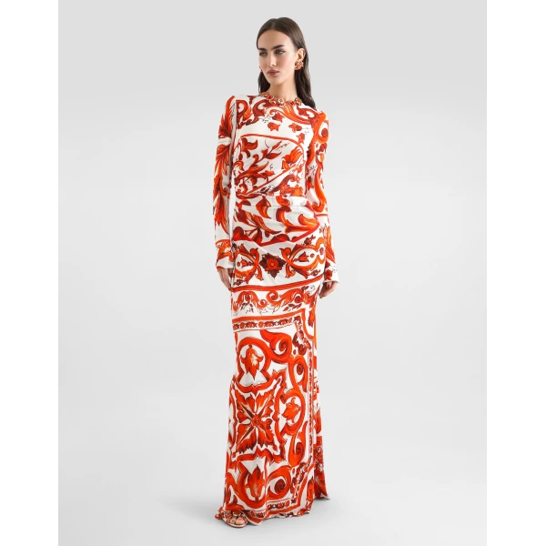 Dolce & Gabbana Majolica-print organzine long dress, view 2