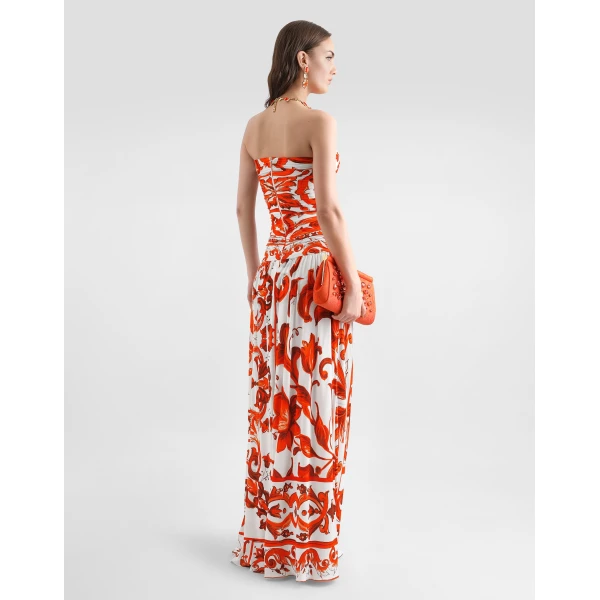 Dolce & Gabbana Majolica-print organzine long dress, view 3