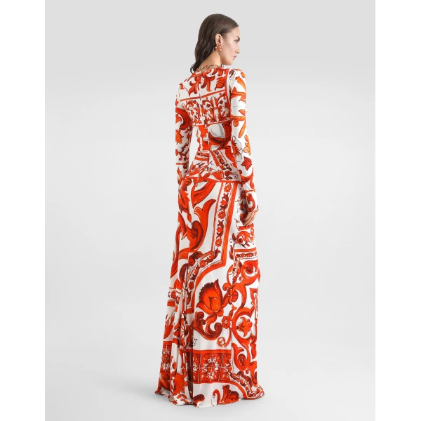 Dolce & Gabbana Majolica-print organzine long dress, view 3
