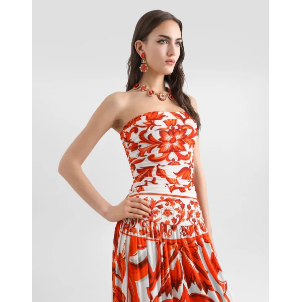 Dolce & Gabbana Majolica-print organzine long dress, view 4