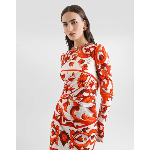 Dolce & Gabbana Majolica-print organzine long dress, view 4