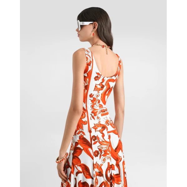 Dolce & Gabbana Majolica-print organzine long dress, view 5
