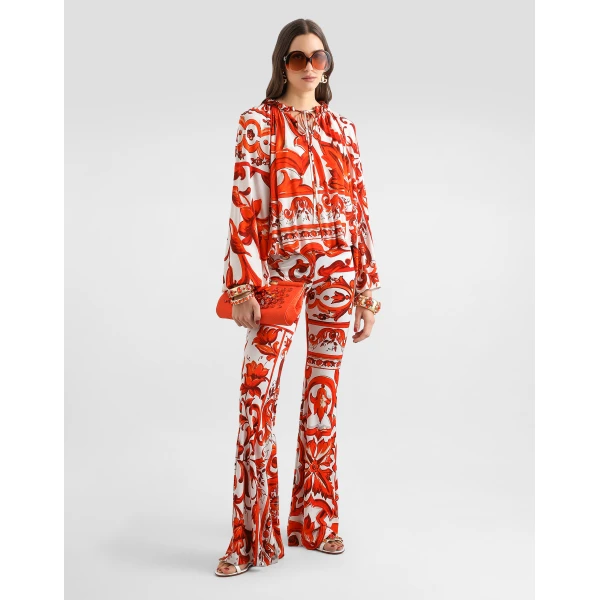 Dolce & Gabbana Majolica-print organzine trousers, view 2