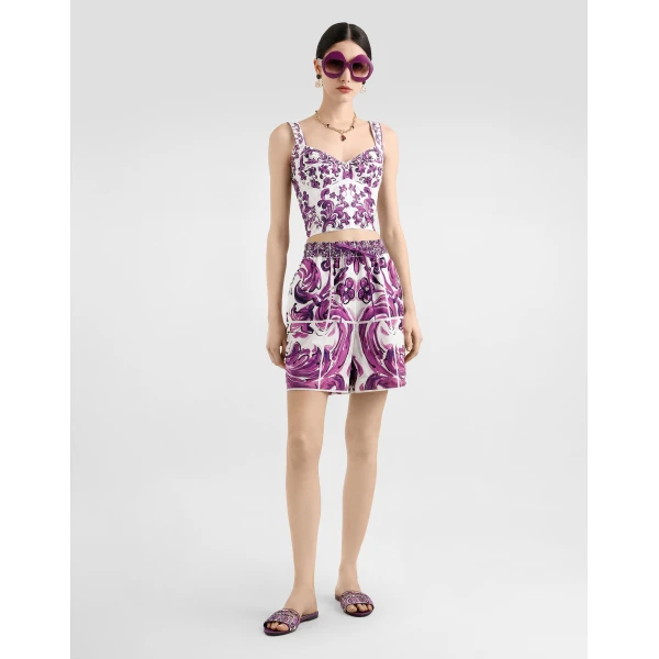 Dolce & Gabbana Majolica-print poplin bustier Top, view 2