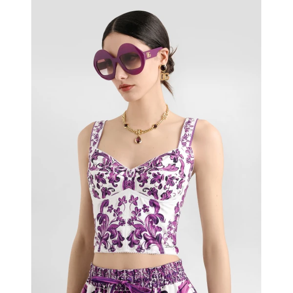 Dolce & Gabbana Majolica-print poplin bustier Top, view 4