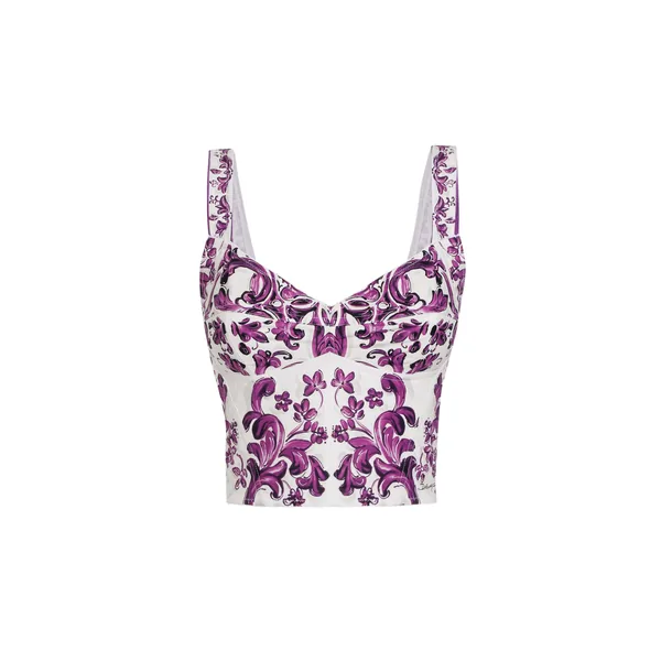 Dolce & Gabbana Majolica-print poplin bustier Top