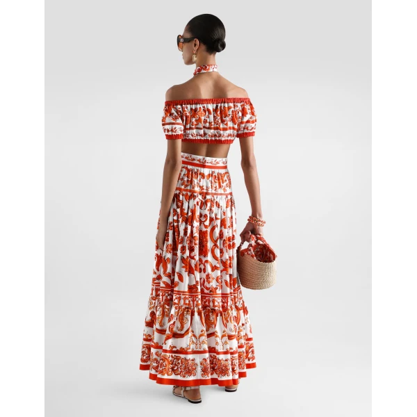 Dolce & Gabbana Majolica-print poplin long skirt, view 3