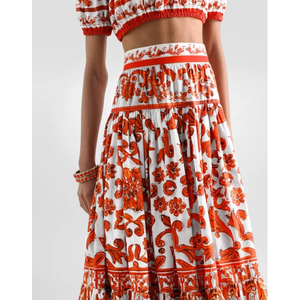 Dolce & Gabbana Majolica-print poplin long skirt, view 4