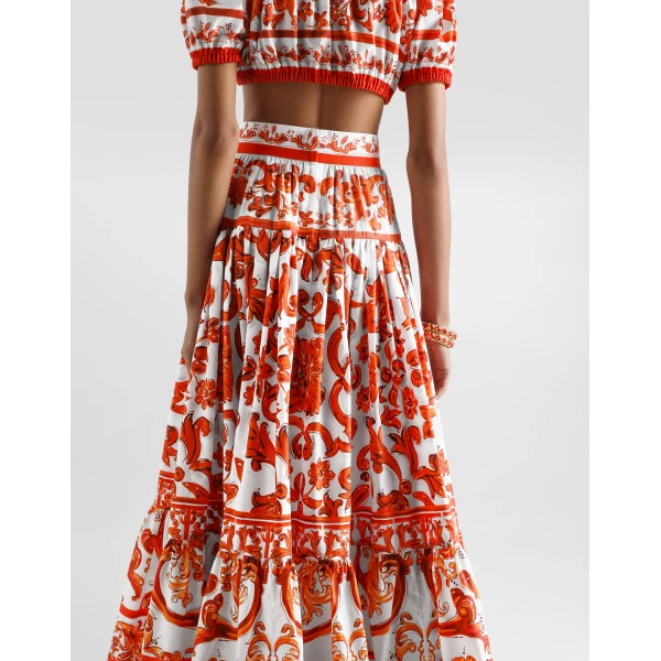 Dolce & Gabbana Majolica-print poplin long skirt, view 5