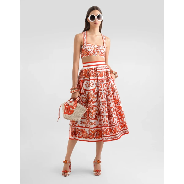 Dolce & Gabbana Majolica-print poplin pleated skirt, view 2