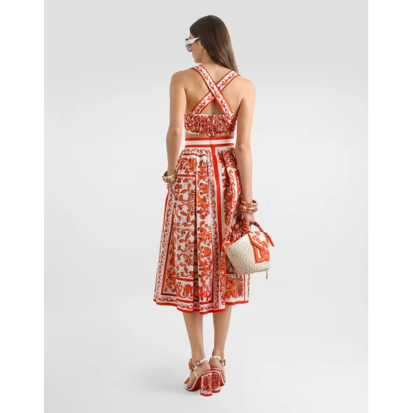 Dolce & Gabbana Majolica-print poplin pleated skirt, view 3