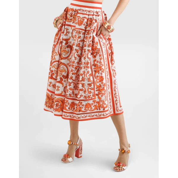Dolce & Gabbana Majolica-print poplin pleated skirt, view 4