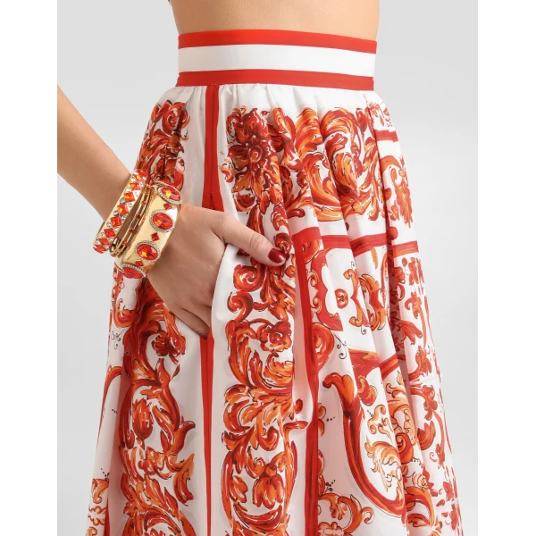 Dolce & Gabbana Majolica-print poplin pleated skirt, view 5