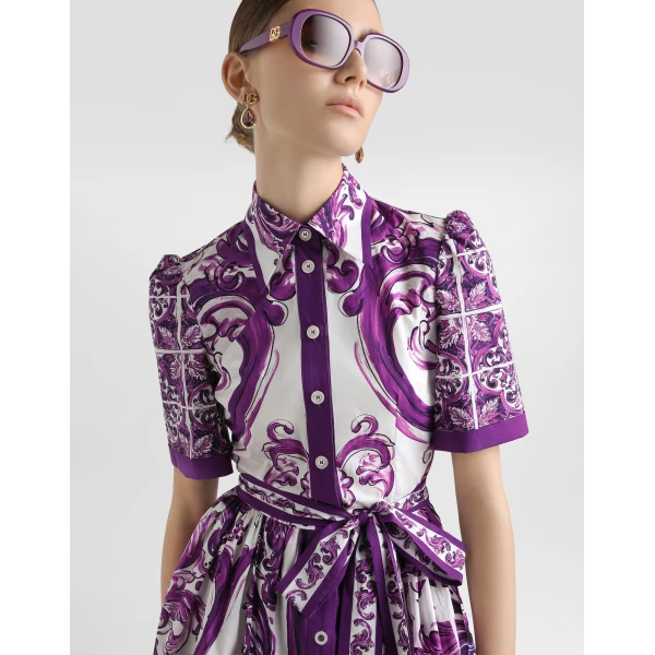 Dolce & Gabbana Majolica-print poplin shirt dress, view 4