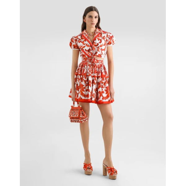 Dolce & Gabbana Majolica-print poplin short skirt, view 2