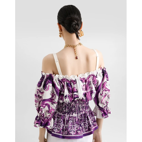 Dolce & Gabbana Majolica-print poplin top, view 3