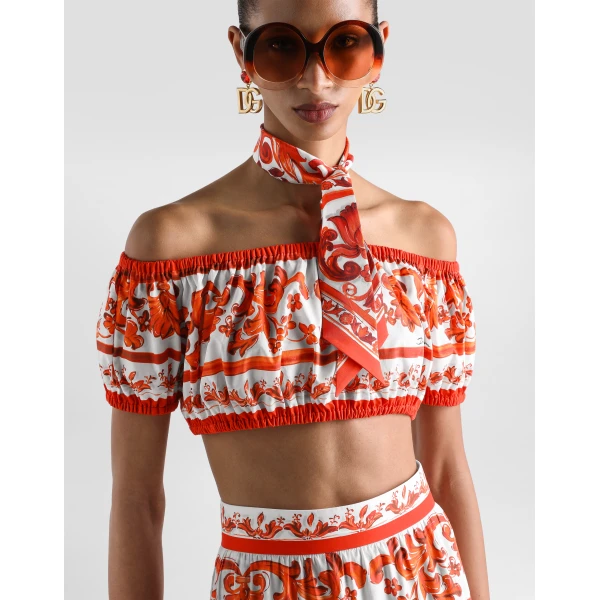 Dolce & Gabbana Majolica-print poplin top, view 4