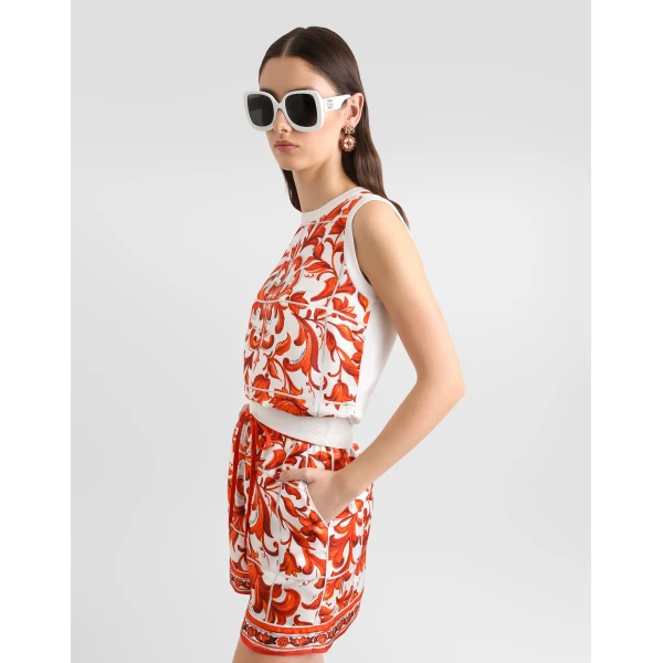 Dolce & Gabbana Majolica-print silk and twill tank top, view 4