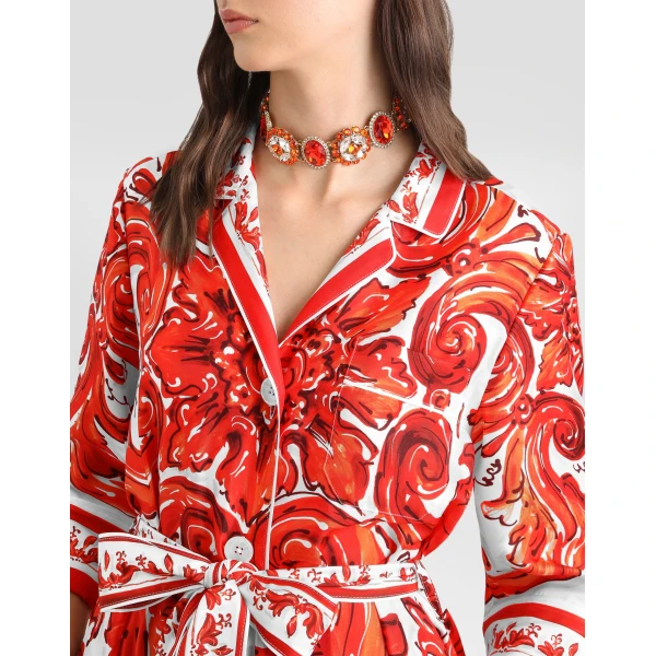 Dolce & Gabbana Majolica-print silk robe-style coat, view 4