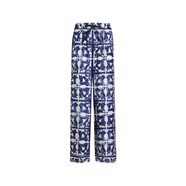 Majolica-print silk twill vanity trousers