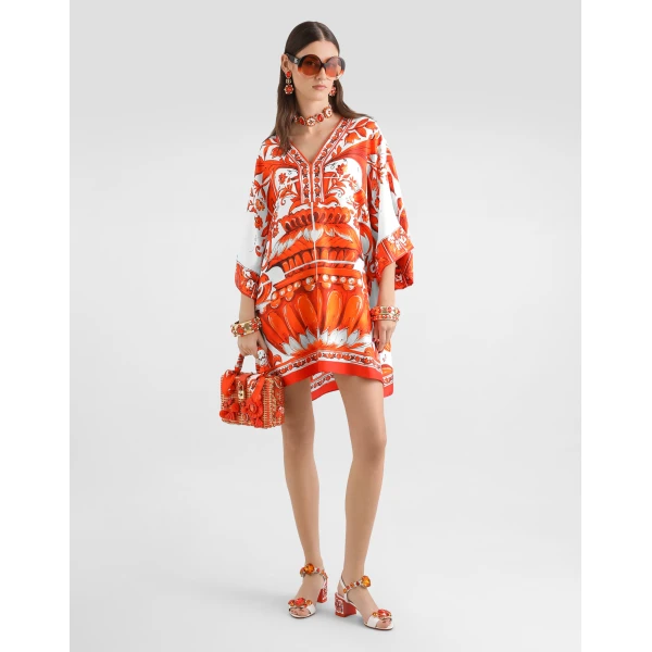 Dolce & Gabbana Majolica-print twill short kimono dress, view 2