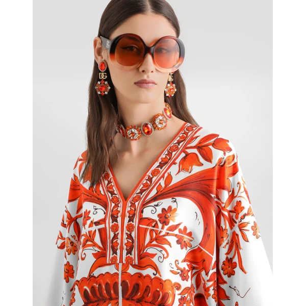 Dolce & Gabbana Majolica-print twill short kimono dress, view 4