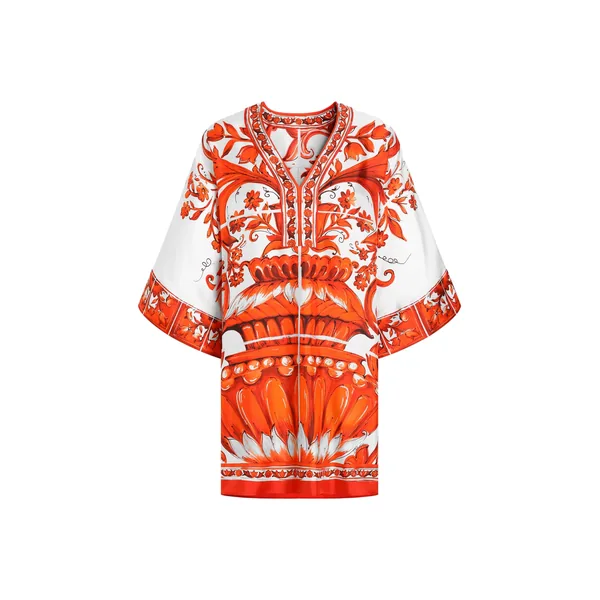 Dolce & Gabbana Majolica-print twill short kimono dress
