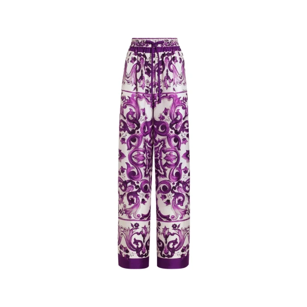 Majolica-print twill trousers
