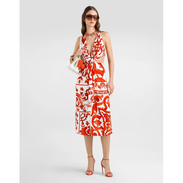 Dolce & Gabbana Majolica-print viscose organzine long dress, view 2