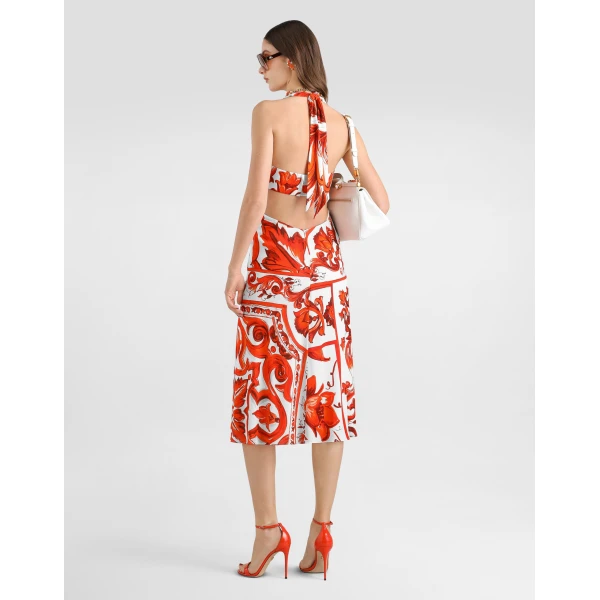 Dolce & Gabbana Majolica-print viscose organzine long dress, view 3