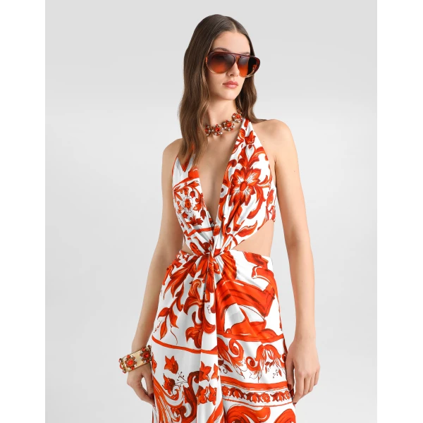 Dolce & Gabbana Majolica-print viscose organzine long dress, view 4