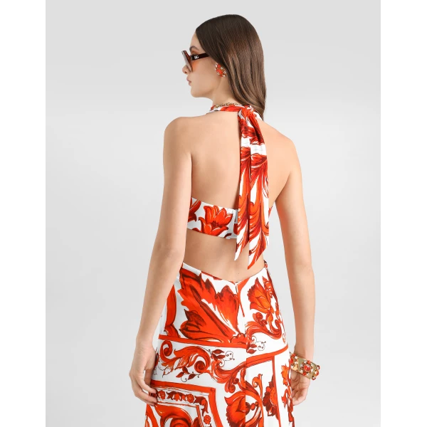 Dolce & Gabbana Majolica-print viscose organzine long dress, view 5