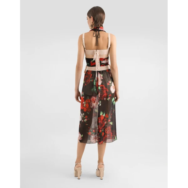 Dolce & Gabbana Marquisette and chiffon corset top with floral print, view 3