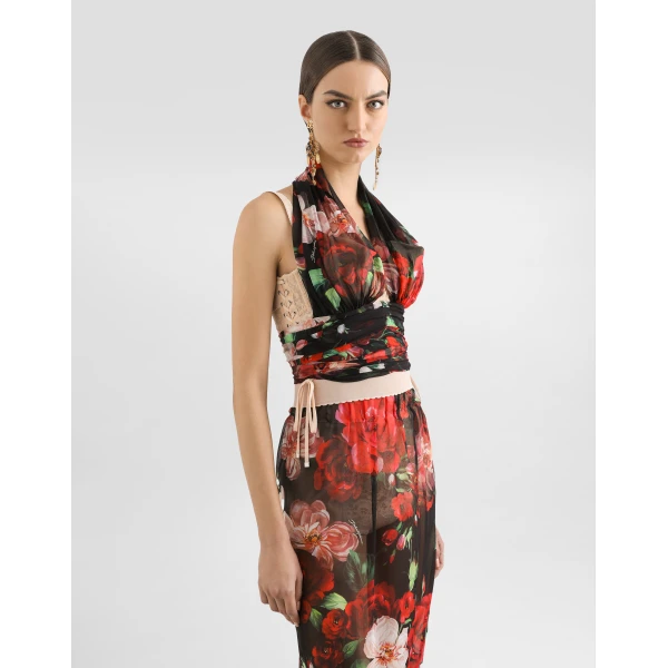 Dolce & Gabbana Marquisette and chiffon corset top with floral print, view 4